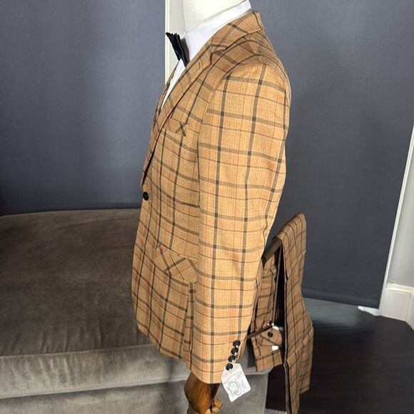 Men’s Brown Plaid 3 Piece Suit One Button Notched Lapel 32 Jacket 30 Pants NWT - Picture 4 of 16